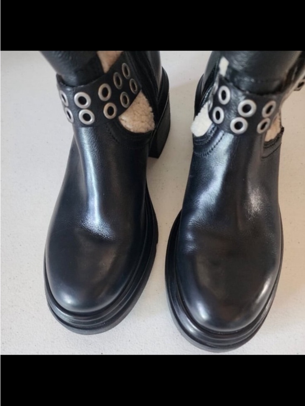 A.S.98 Black Leather EMMON Ankle Boot with Shearling Cuff, Combat Boot, 39, EUC - Picture 6 of 12